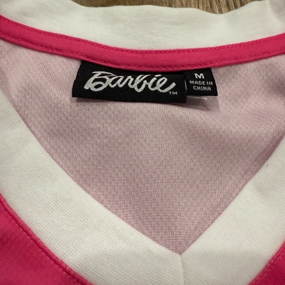 Barbie Mattel Pink Mesh Collegiate Striped Jersey Shirt Women's Size Medium 1959 - Picture 2 of 6